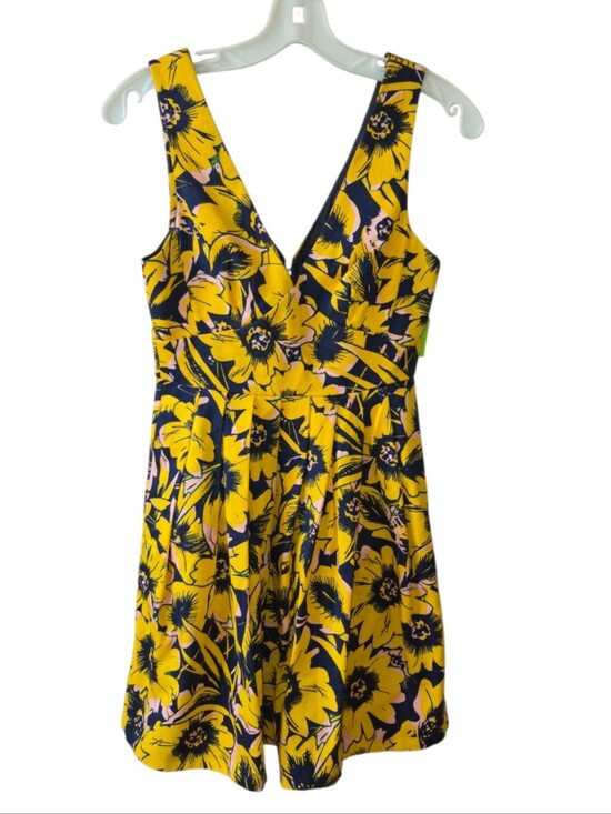 J. Crew Dresses & Skirts - J.Crew Floral Fit & Flare Dress Women's Size 00 Yellow Navy Sleeveless V-Neck